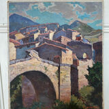 Painting signed sunny village soft colors
