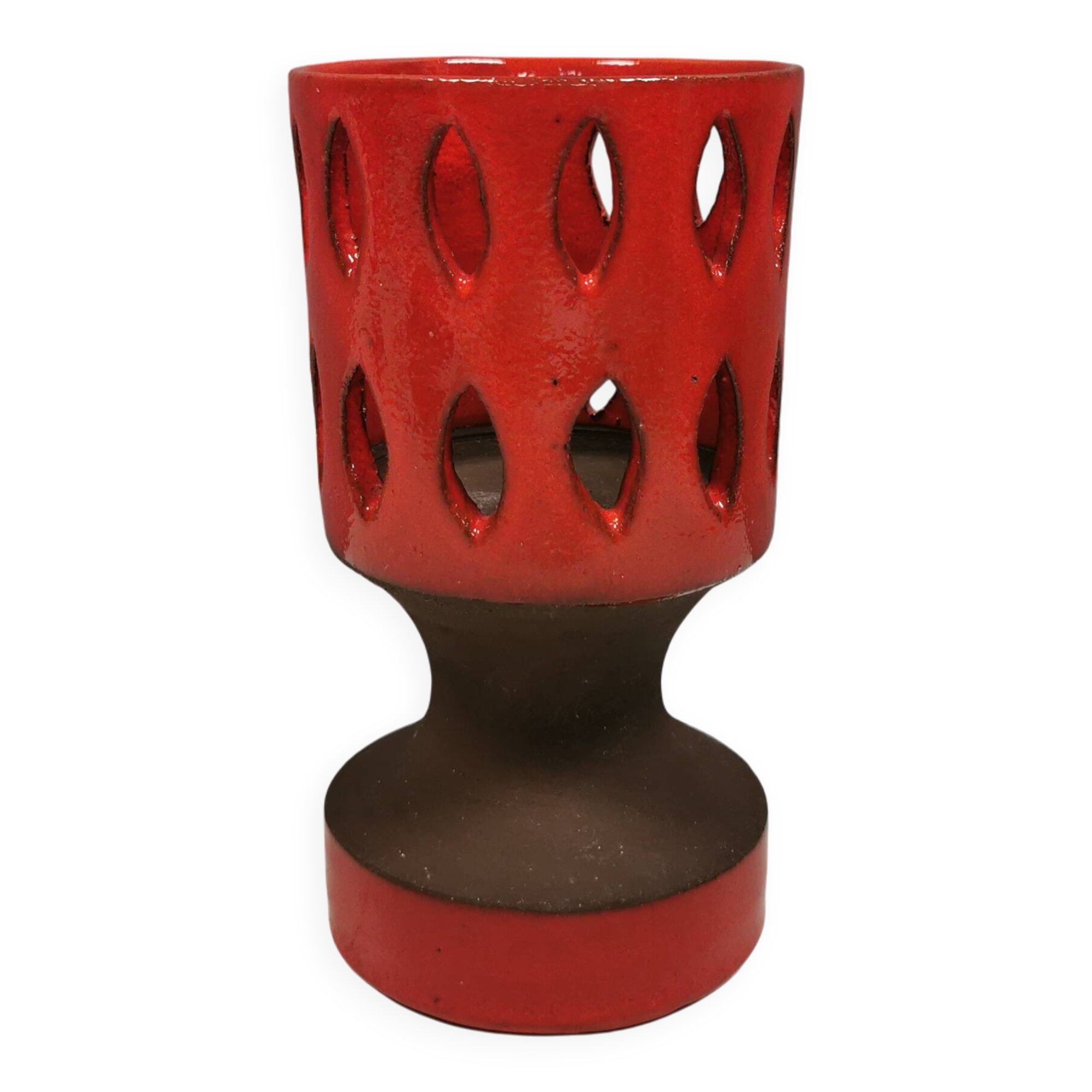 Bougeoir en céramique émaillée rouge, Danemark, années 1980
