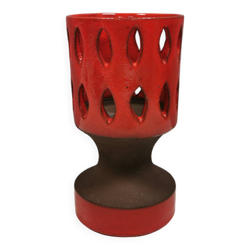 Beautiful ceramic candle holder with partial red glaze. Danish 1980s