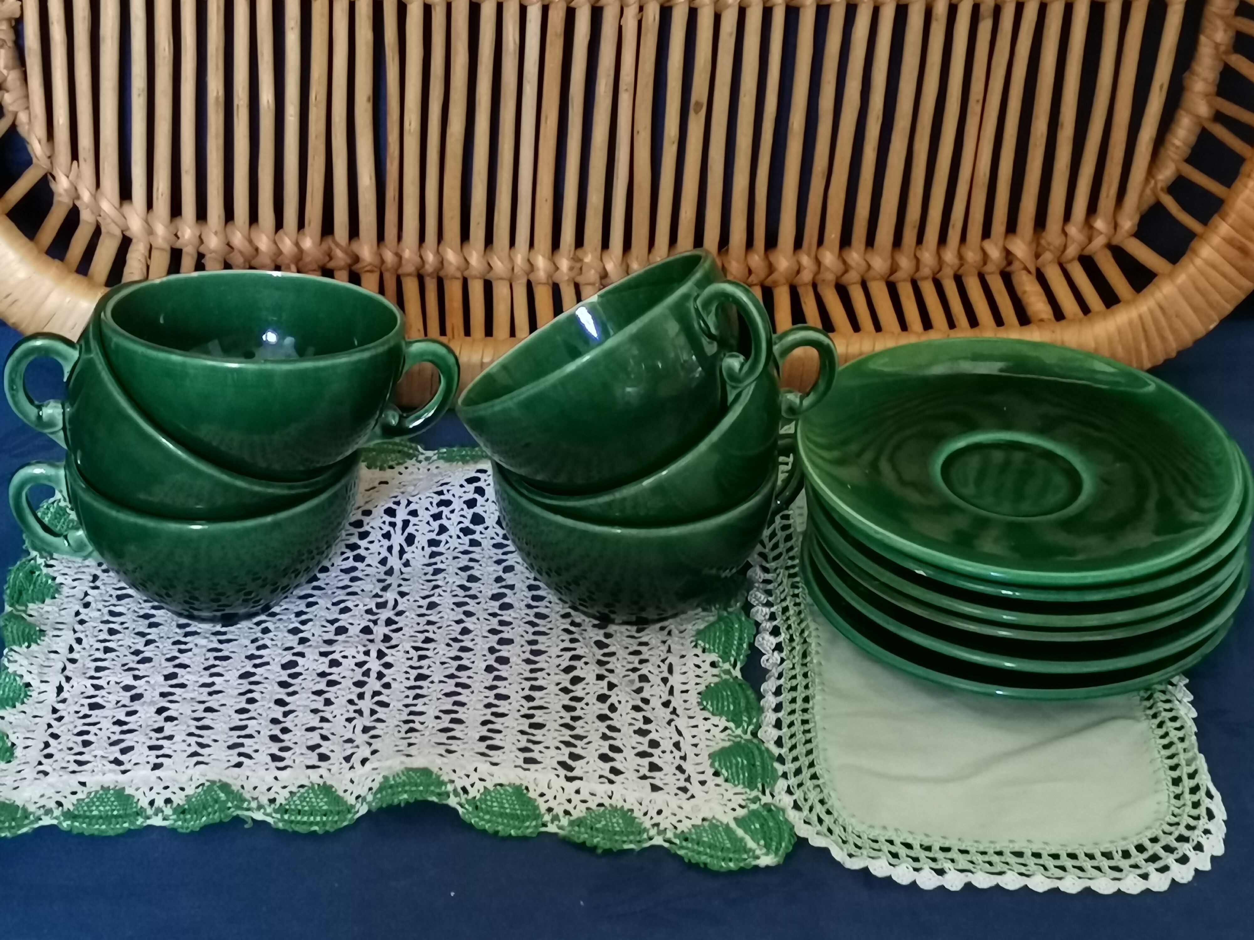 Lot of 6 cups and under green ceramic cups