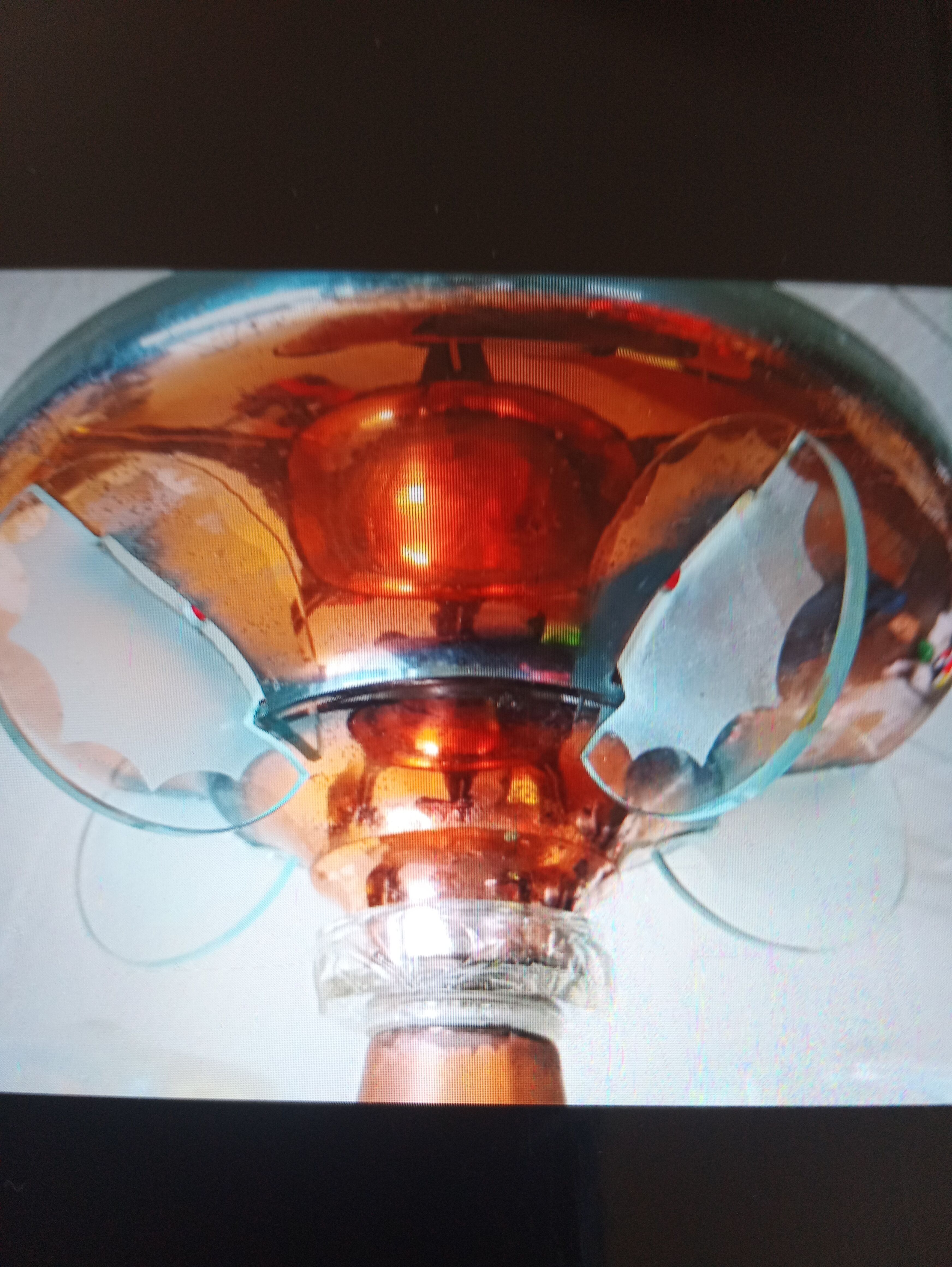 Opalescent glass and copper chandelier