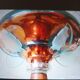 Opalescent glass and copper chandelier