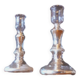 Pair Of Old Candlesticks In Eglomized/Mercurized Glass