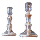 Pair Of Old Candlesticks In Eglomized/Mercurized Glass