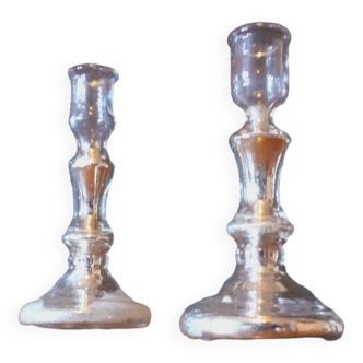 Pair Of Old Candlesticks In Eglomized/Mercurized Glass