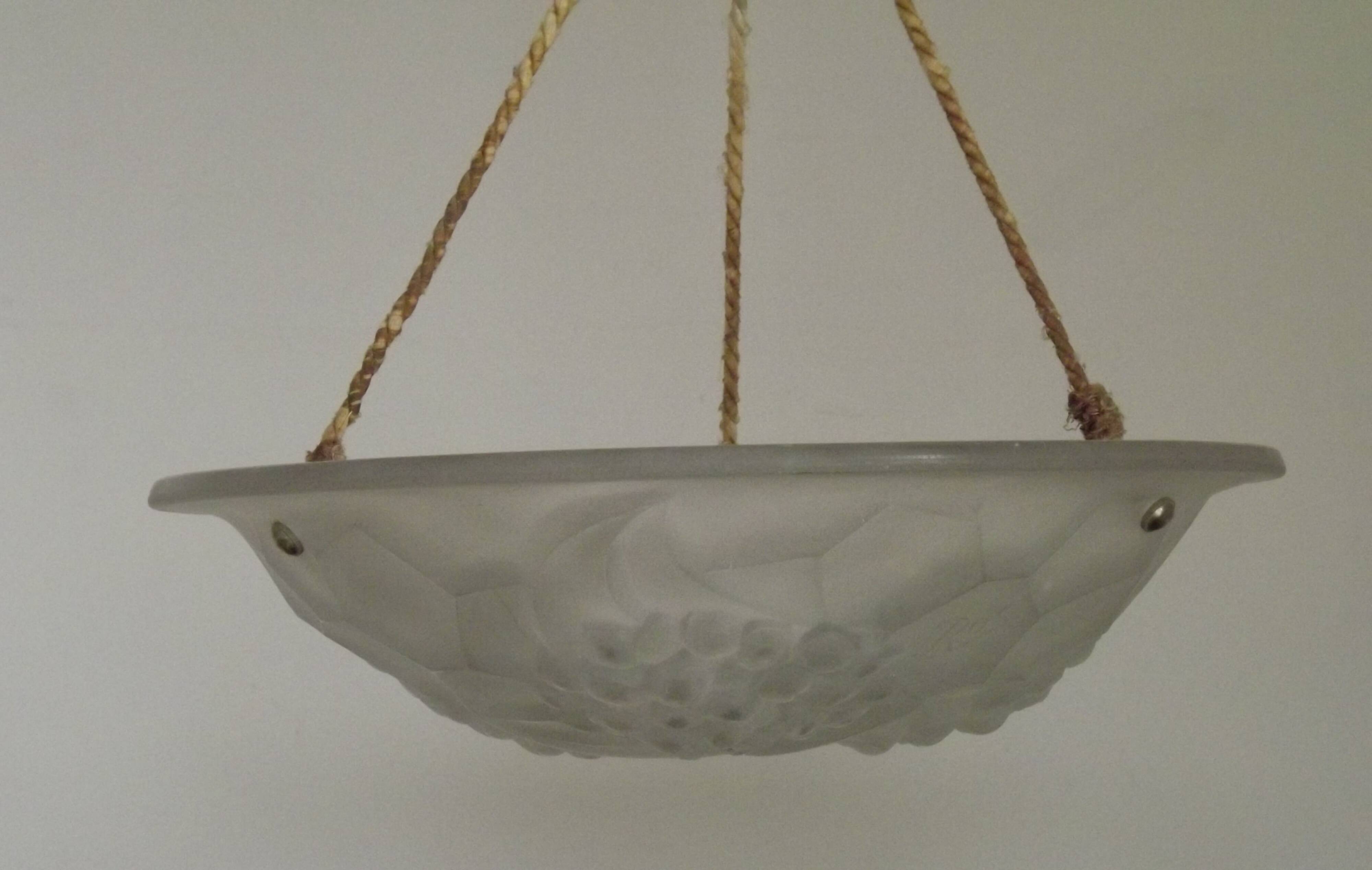 French Art Deco Ceiling Light ROS Degue Frosted Molded Glass Plafonnier
