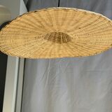 Small suspension, rattan luminaire in hat shape D:60cm
