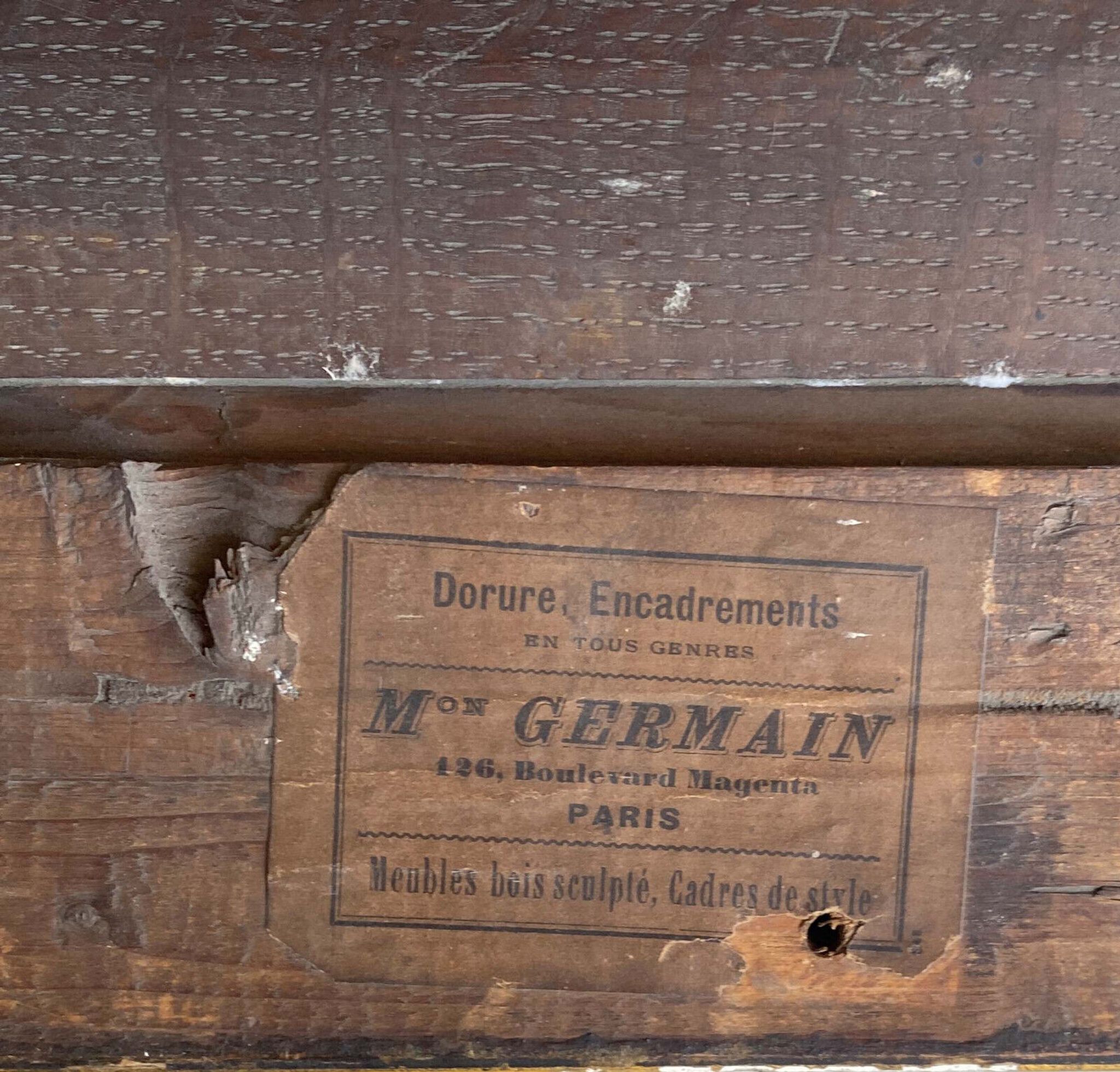 Table XIX° century, farm with thatched roof in the woods", signed Delattre