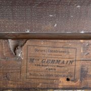 Table XIX° century, farm with thatched roof in the woods", signed Delattre