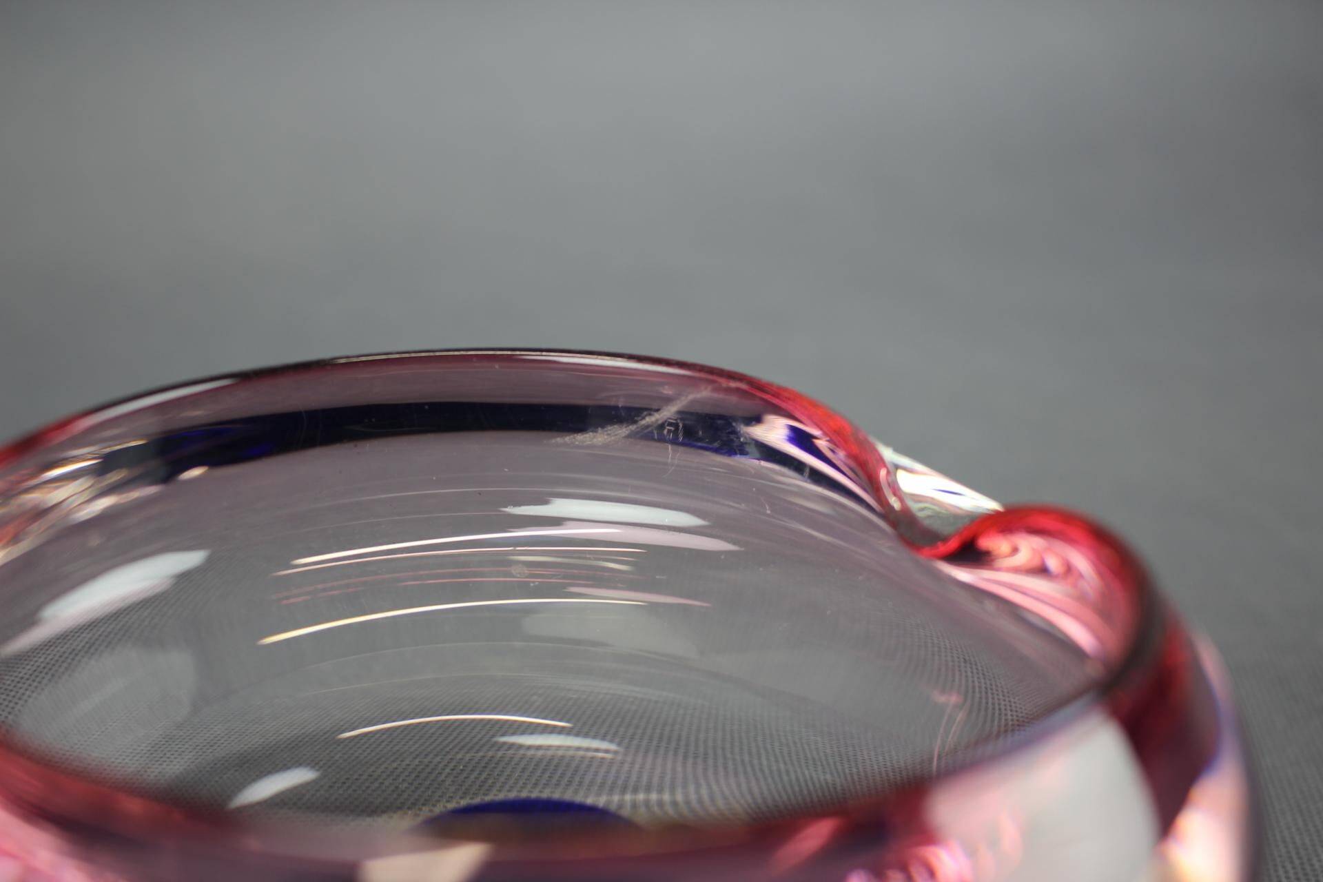 1960s Czech Pink and Blue Sommerso Glass Ashtray by Hospodka
