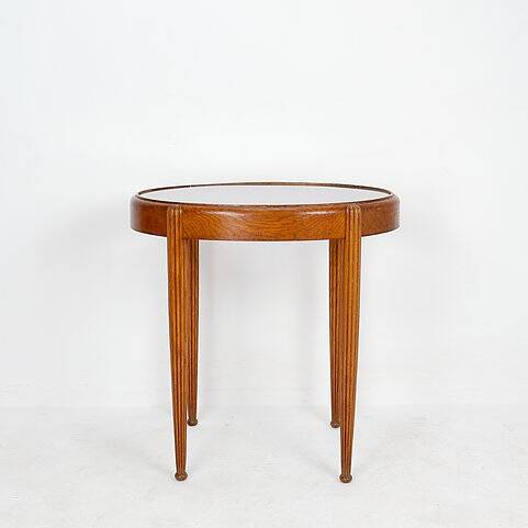 Side table / pedestal with fluted ogive legs - Oval glass top