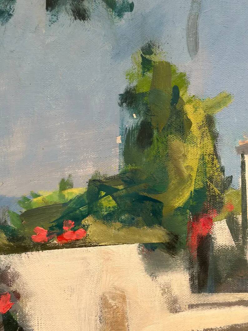 Original Swedish Oil on Canvas – “Town” by Mats Rydstern – Signed – Vintage & Framed – 37 × 49 cm (14.6" × 19.3")