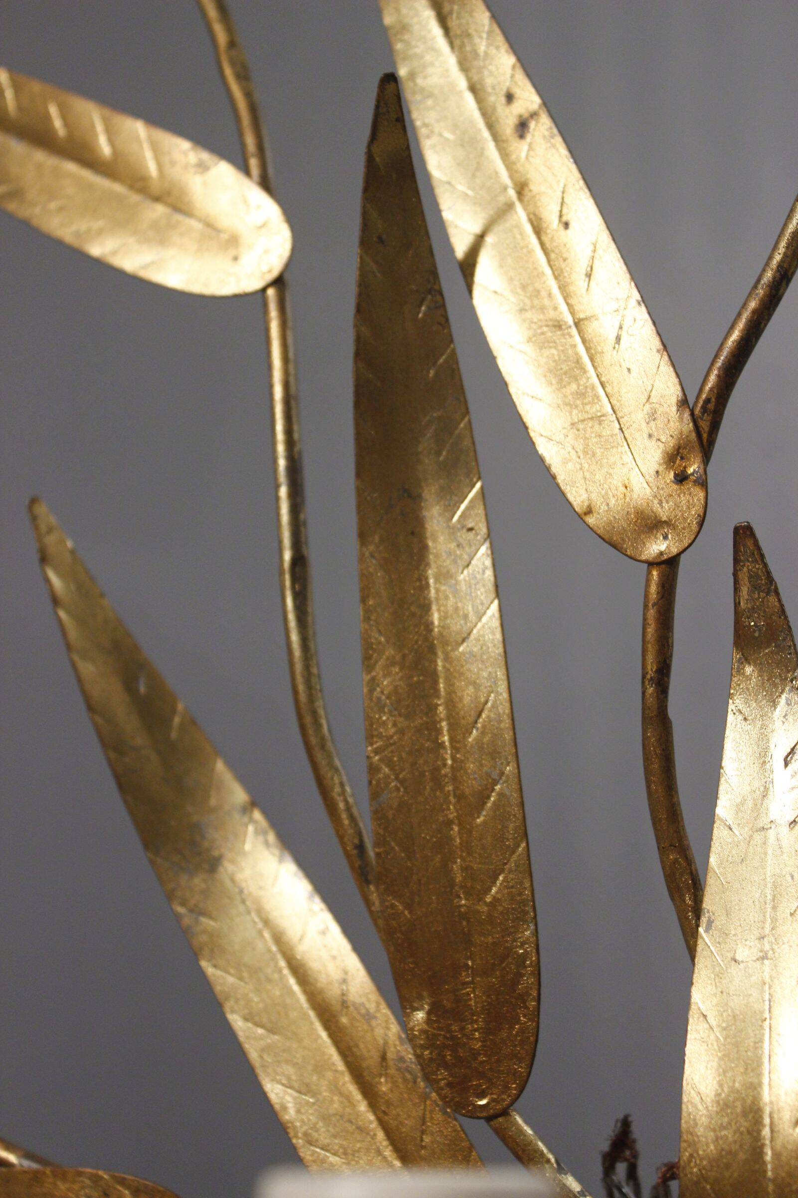 Large wall lamp with golden metal foliage by Ferro Art, 1970s