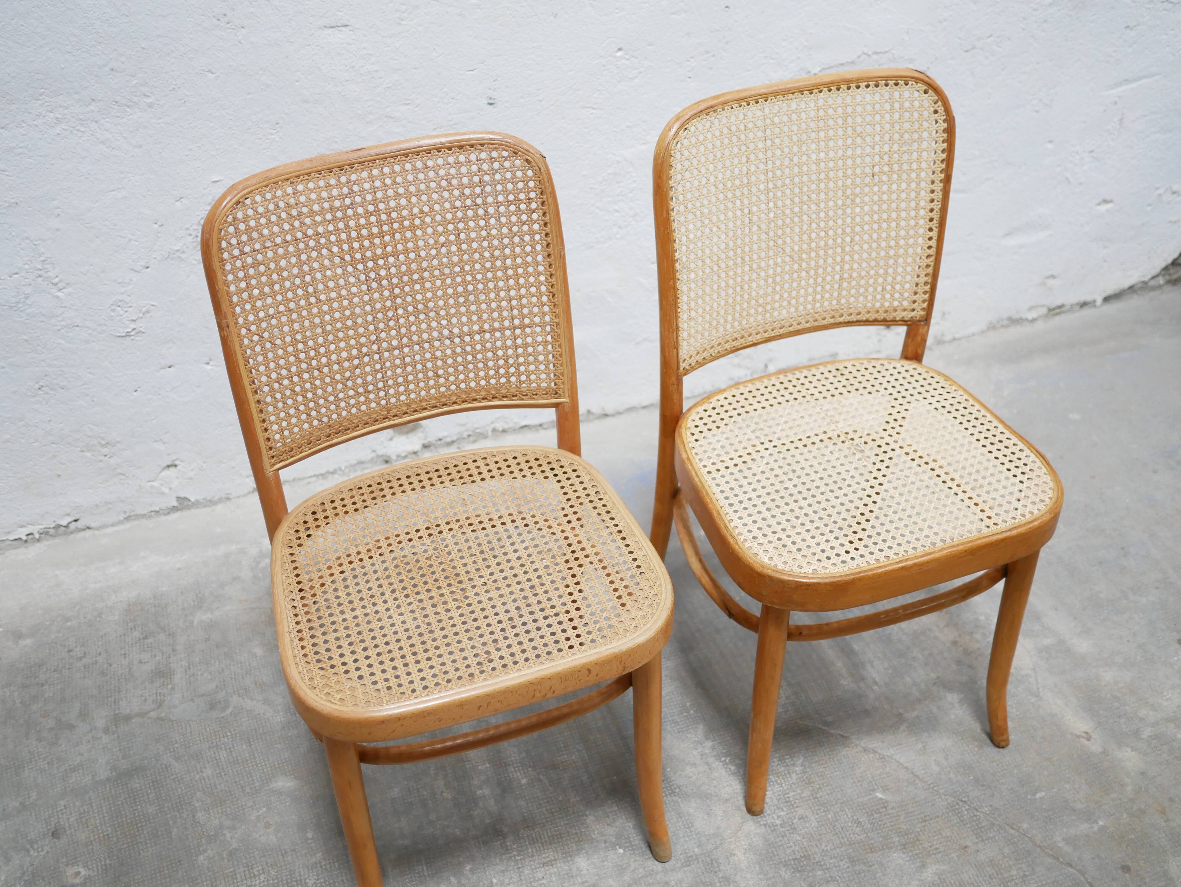 Chaise cannée vintage par J. Hoffmann, éditions Thonet