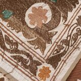Suzani Tapestry - Faded Red Uzbek Table Cloth - Tribal Embroidery Wall Decor, Vintage Boho Bedspread