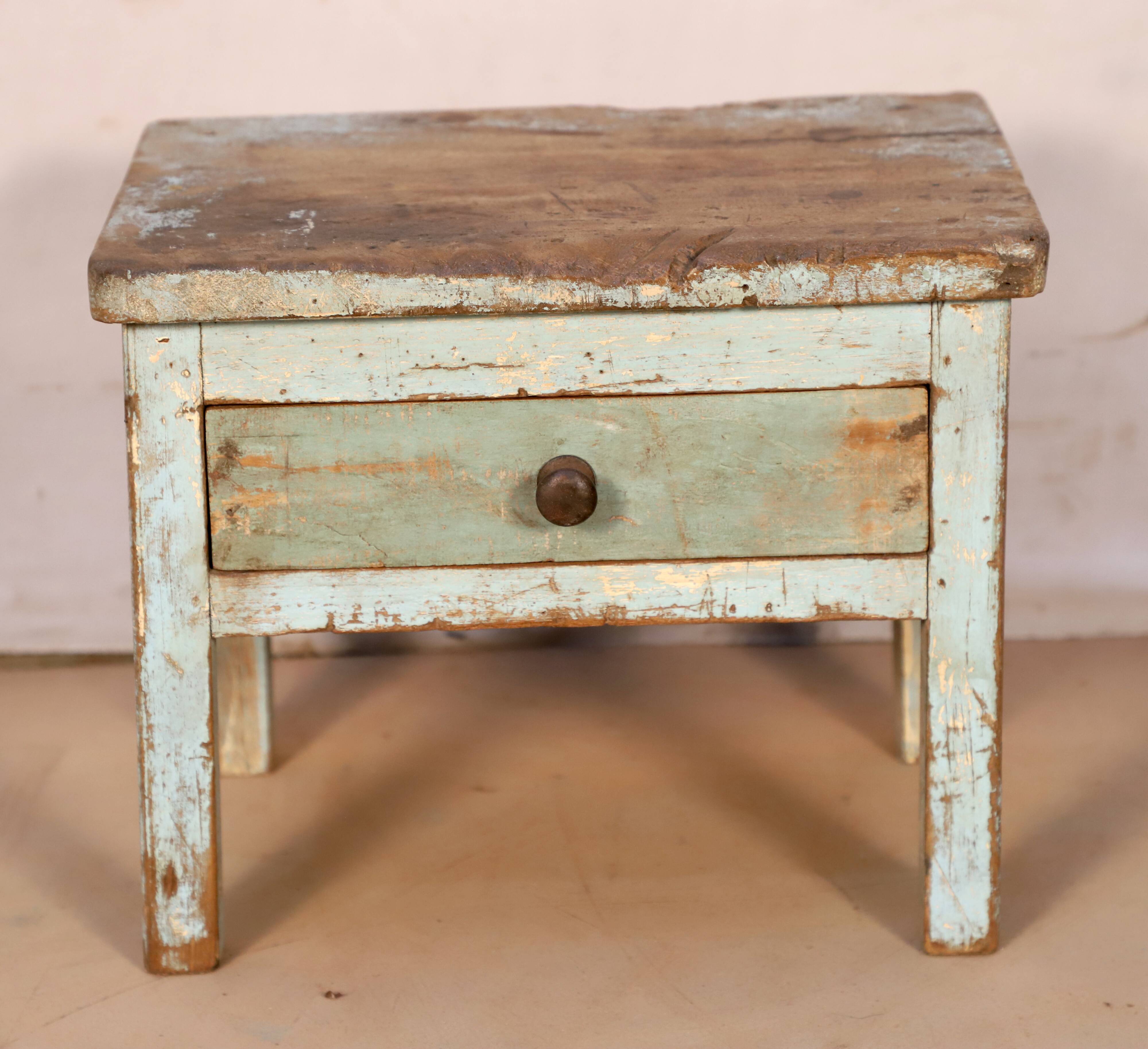 Burmese teak bedside table with original blue -green patina
