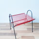 Porte-vinyles vintage en métal noir et scoubidou rouge,  années 50