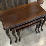 Set of 3 rustic nesting coffee tables in Louis XV style from 1950.