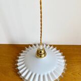 Pleated opaline pendant light
