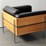 Robin Day armchair for habitat in black leather, wood and chrome