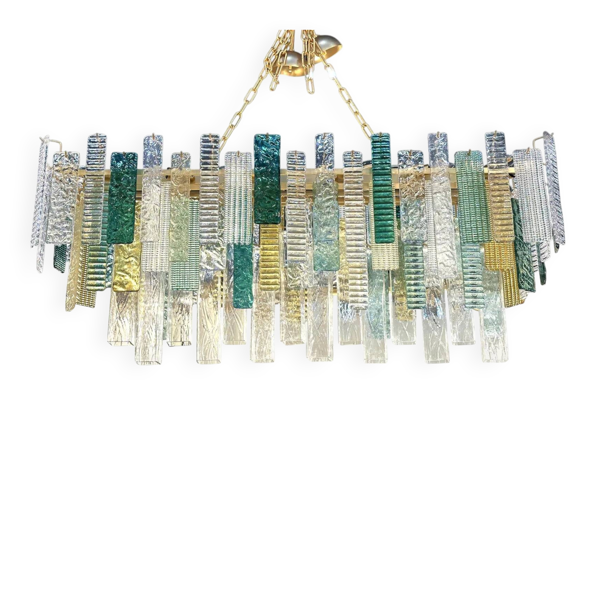 Large Italian Murano Glass “Listelli” Chandelier with Rectangular Strip