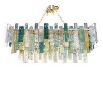 Large Italian Murano Glass “Listelli” Chandelier with Rectangular Strip
