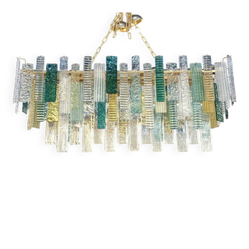 Grand lustre en verre de Murano italien "Listelli" avec bande rectangulaire