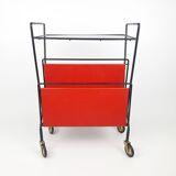 Vintage trolley magazine rack side table, 1960