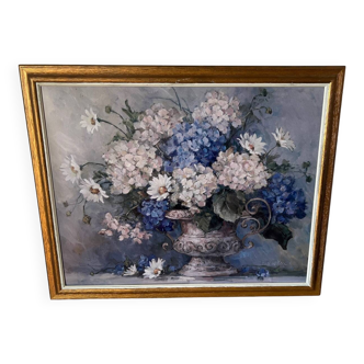 Large hydrangea painting with gilded wooden frame