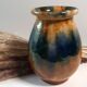 Aetgina vase Vallauris vintage in ochre and blue glazed ceramic.