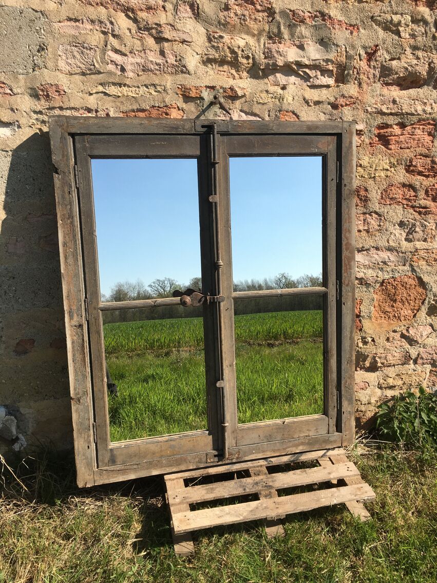 Miroir fenêtre en chêne ancienne 118x140cm | Selency
