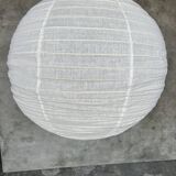 Very large round Japanese-style rattan and natural linen pendant light D:80