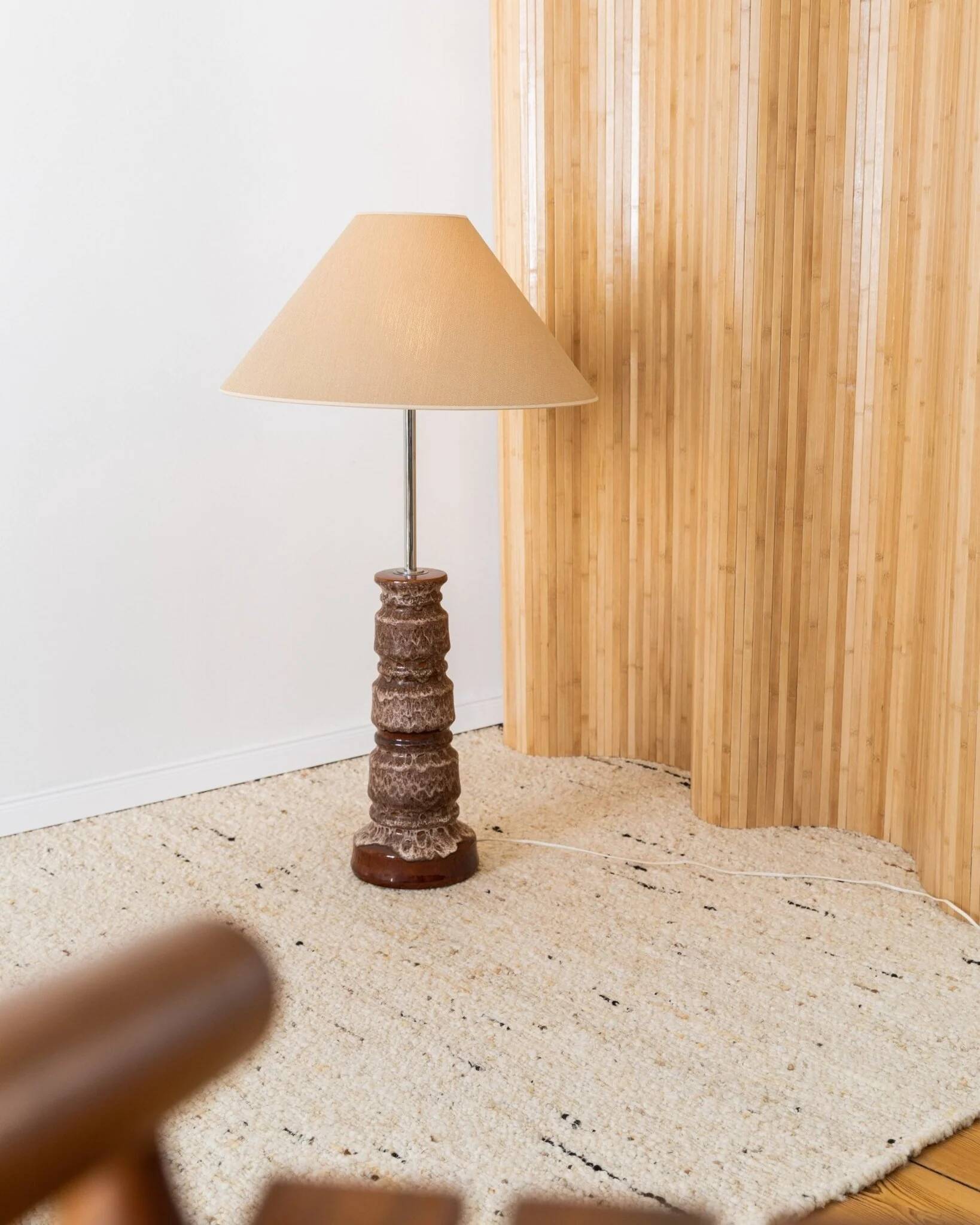 XXL ceramic floor lamp with shade - 1960s