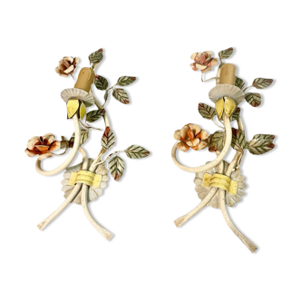 Italian Tole Flower Sconces, Set of 2