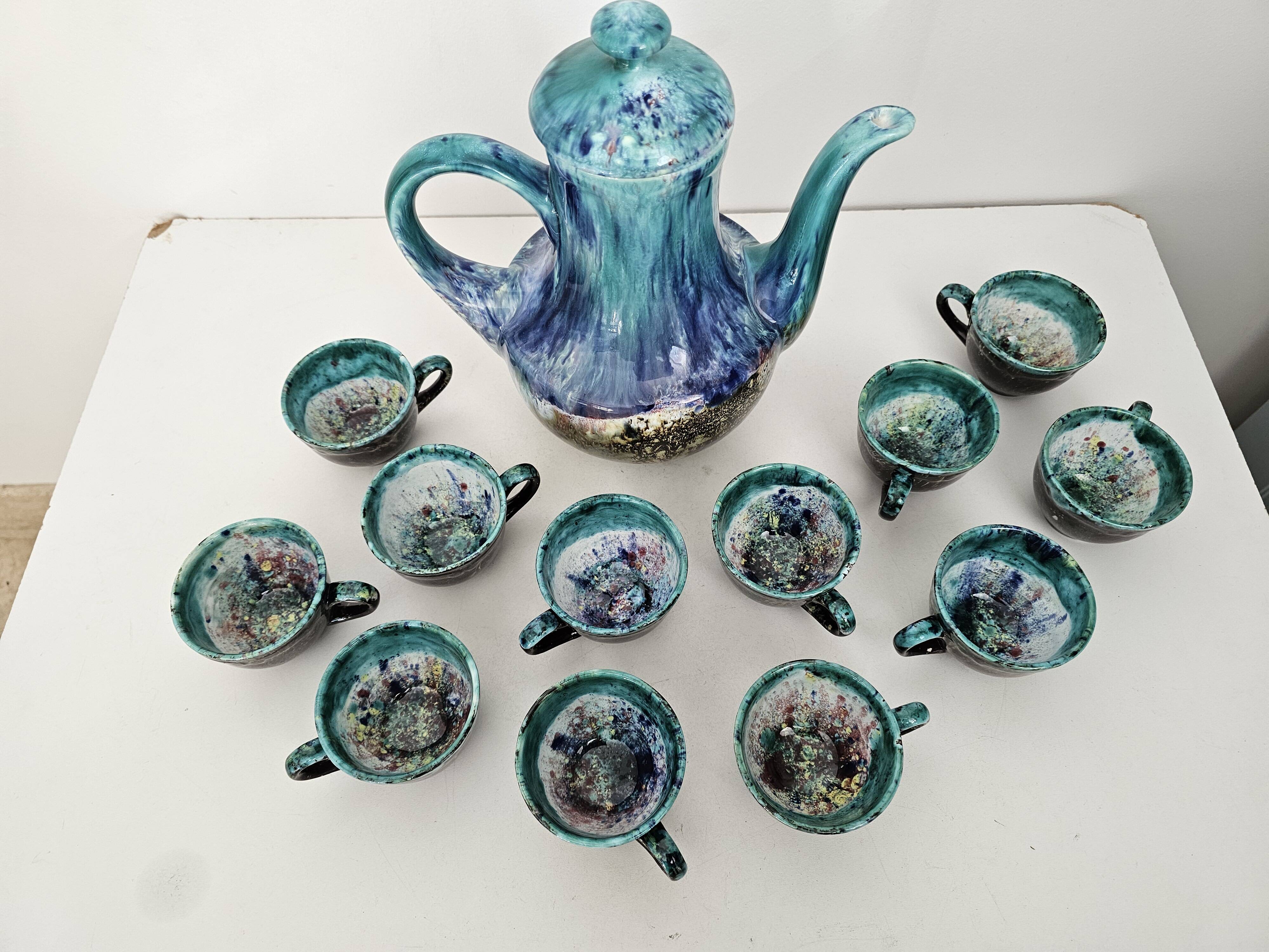 Coffee set (coffee maker + 12 cups) signed Morvan - Gaston Gaubier 70's