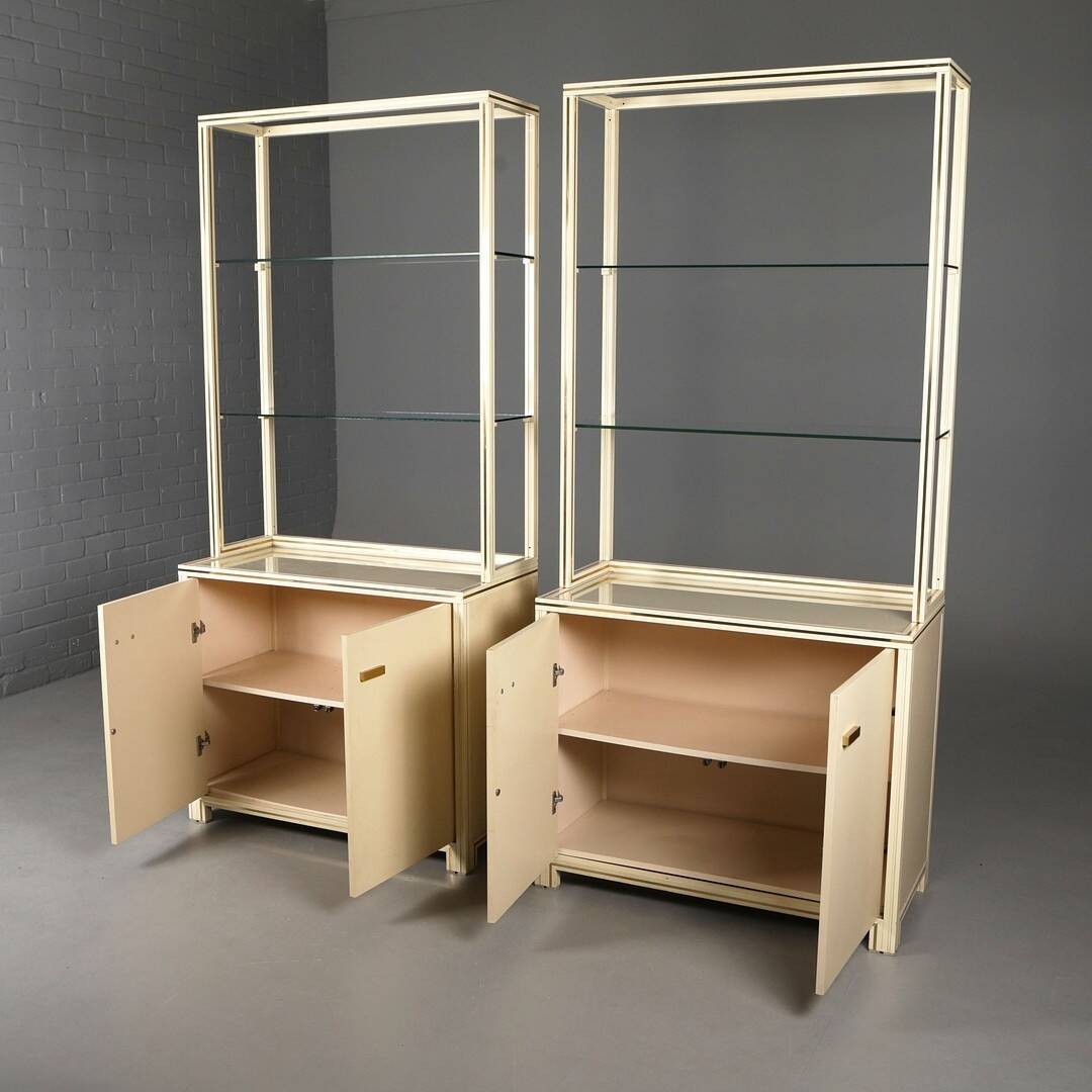 1970s Pierre Vandel Display Cabinet Shelving Cream and Brass