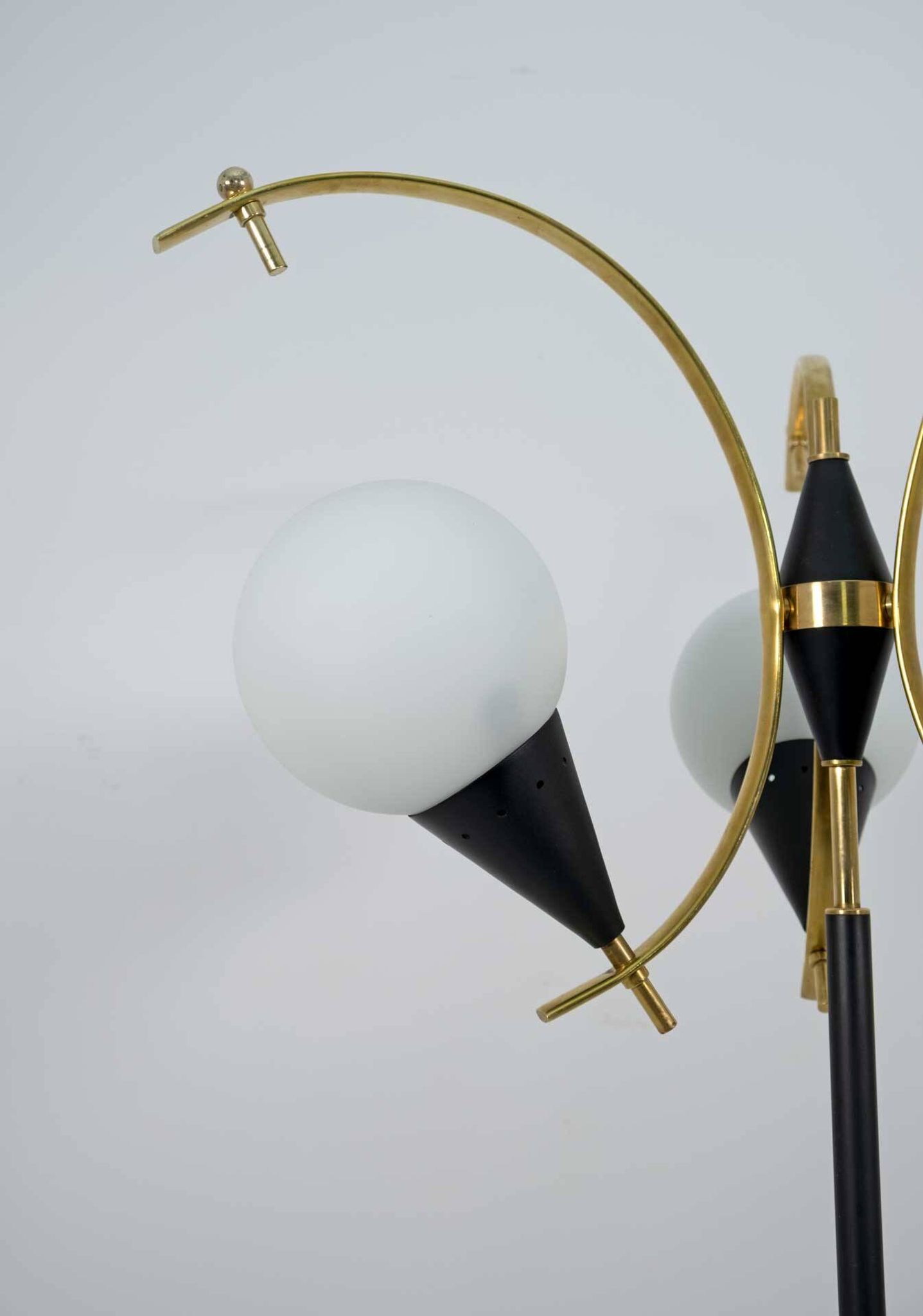 Stilnovo Mid-Century Modern Italian Brass and Opaline Glass Floor Lamp, 50