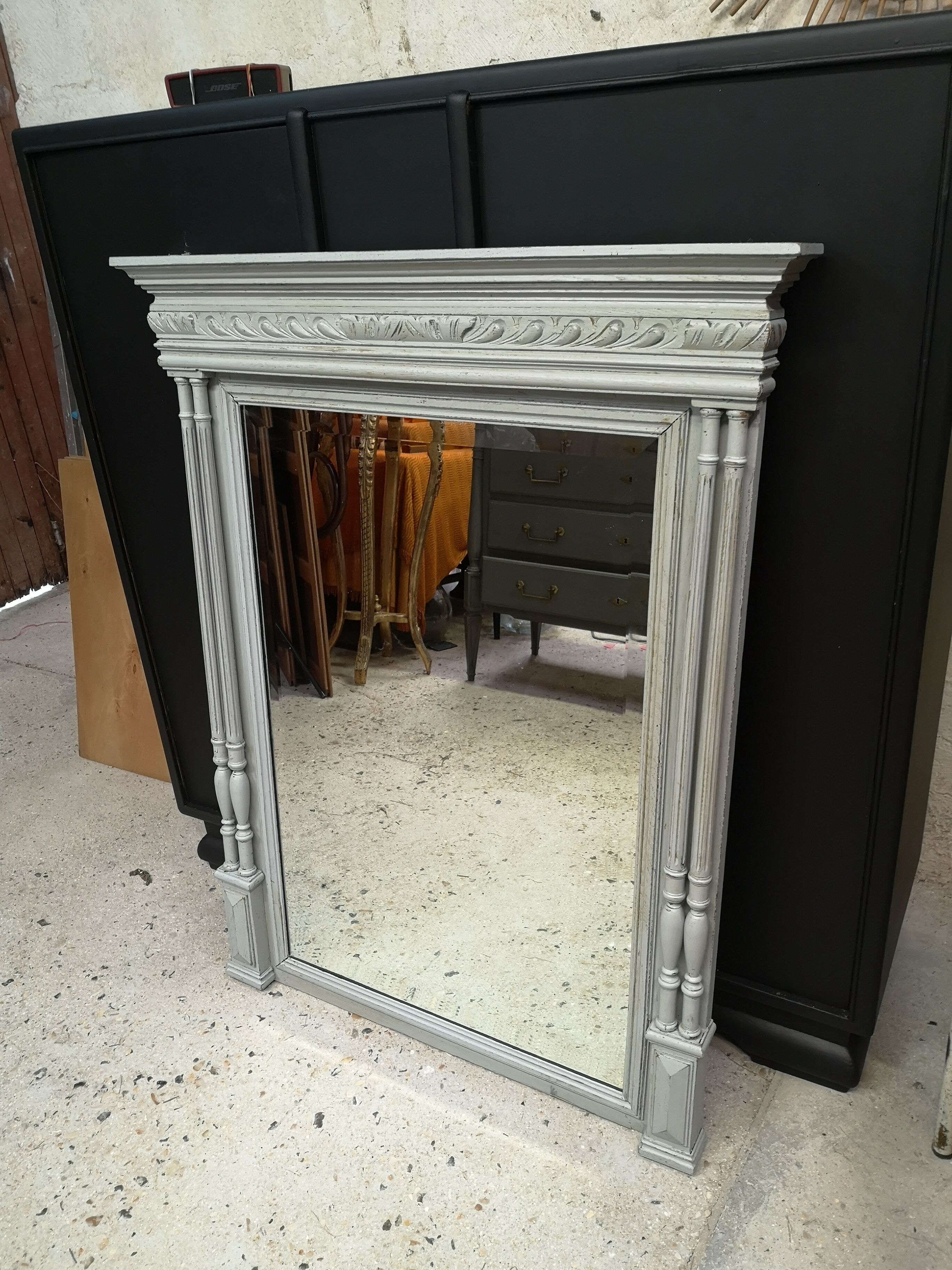 Mirror trumeau XIXe patina shabby chic gustavien ice
