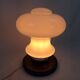 Glass lamp with wooden base, 70s Art Deco vintage space age