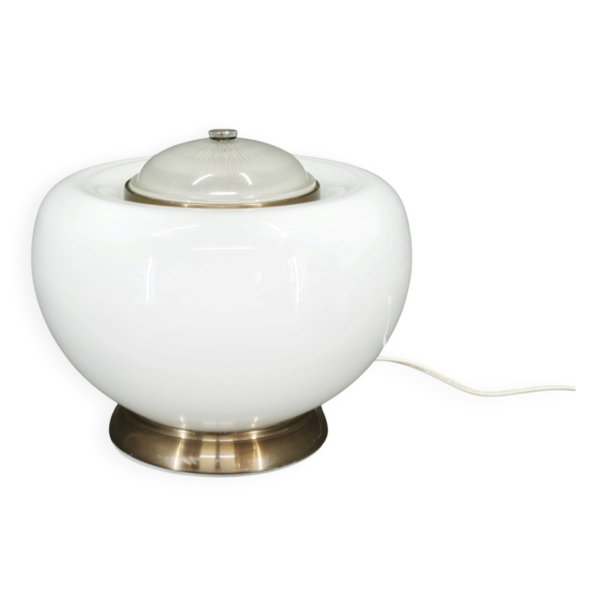 Lampe de table en verre blanc de l'ère spatiale italienne des années 1970