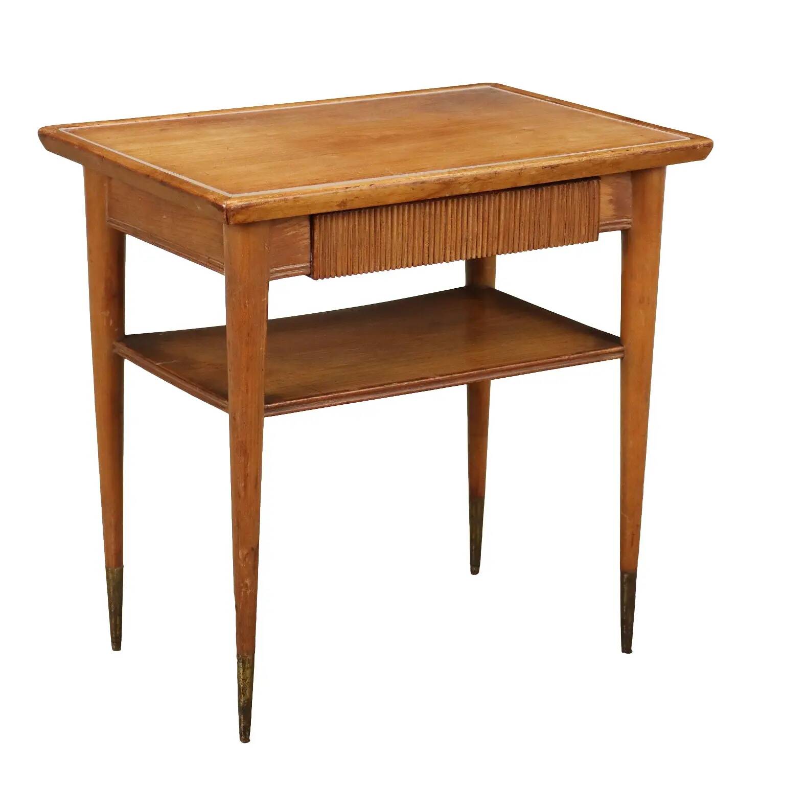 Vintage coffee table from the 1950s in brass, plexiglass, and ash wood, Italy.