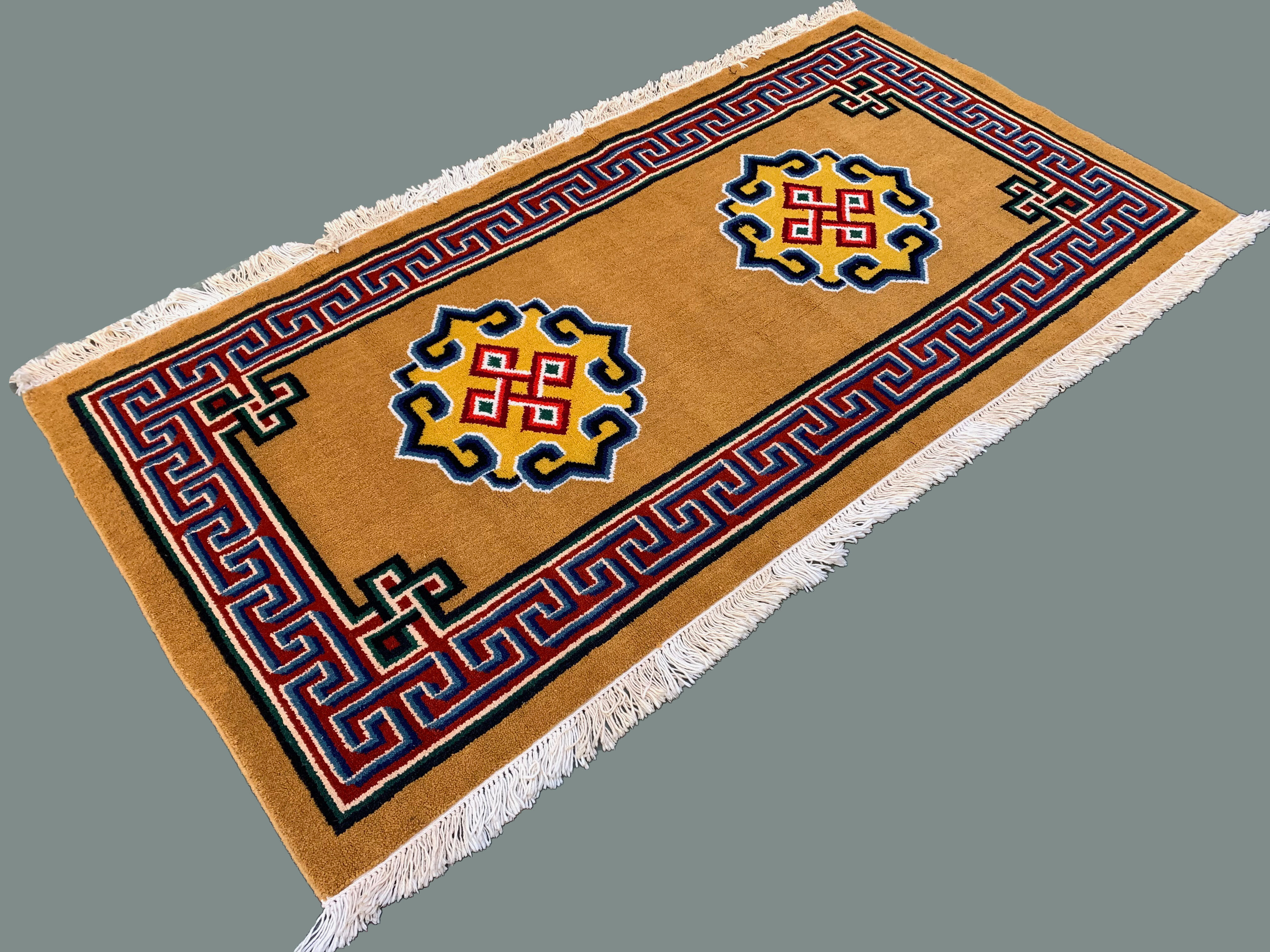 Rare Mongolian Rug 200x105 cm, Vintage Old Tribal