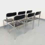 Set of 6 vintage Italian stackable chairs in chrome metal and skai.