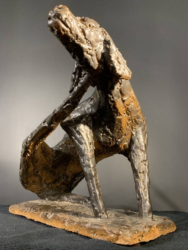 Animal Sculpture Dog, Glazed Stoneware, Unique Piece, 1960s