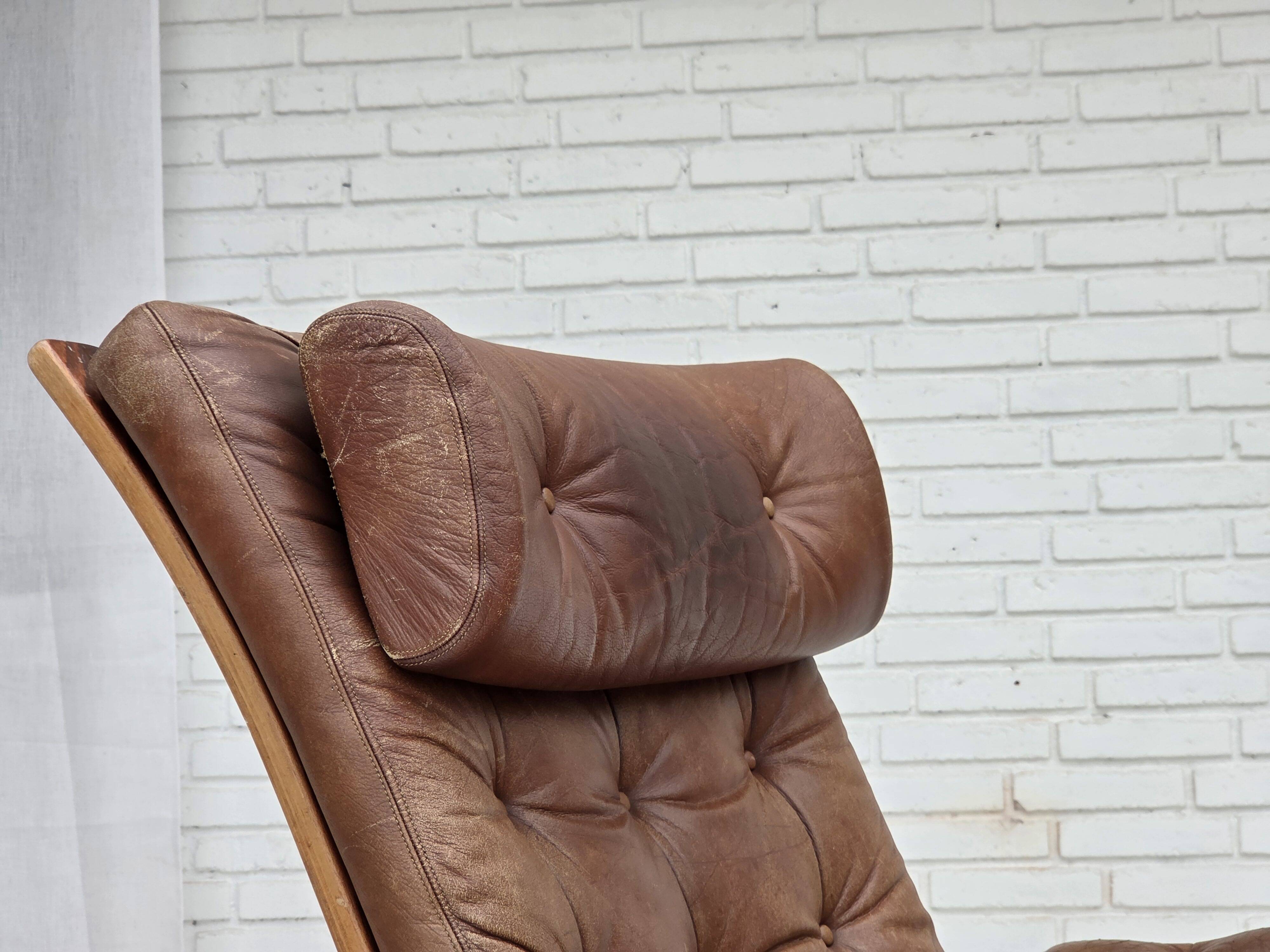 1960s, Scandinavian swivel armchair, brown furniture leather.