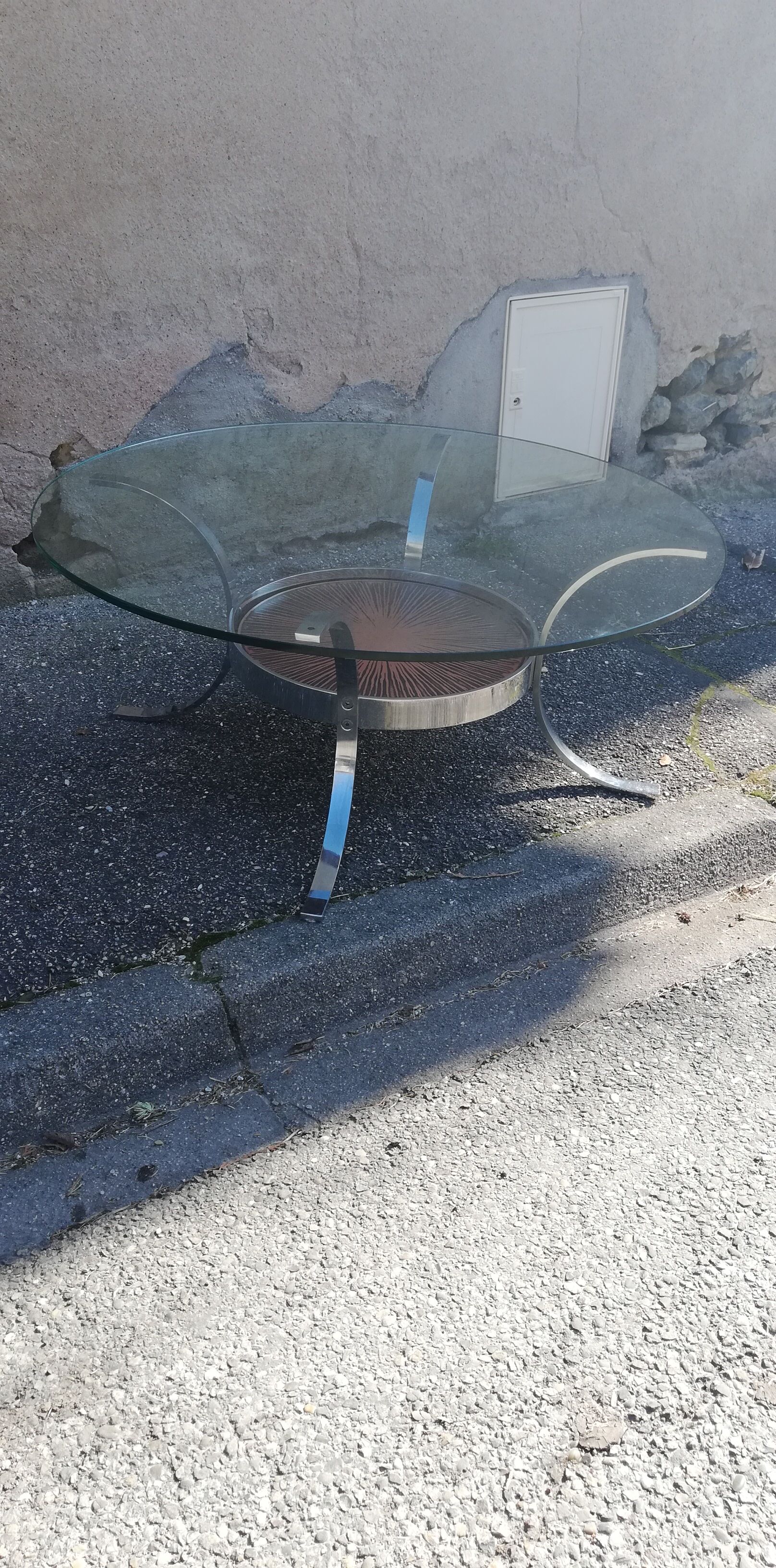 Vintage coffee table round chrome and copper