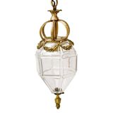 Lantern conical gilded beveled faceted glass old white XIXth