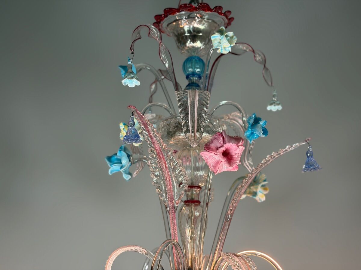 Venetian Rezzonico chandelier in multicoloured Venetian glass circa 1900
