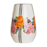 XL ceramic vase Zeh Scherzer - flower and stripe pattern - bulbous shape - hand-painted - Mid-Century design from the 70s