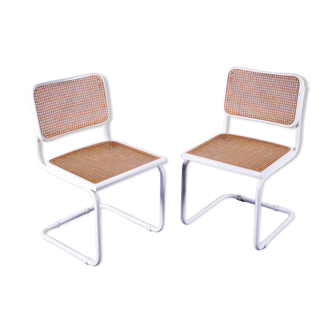 Set of 2 italian white cantilever chairs by Marcel Breuer